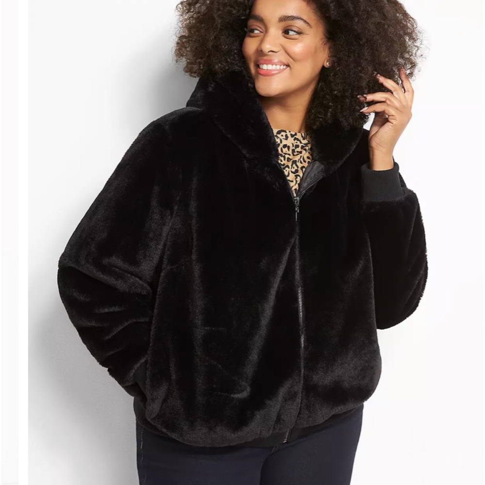 Faux-Fur Jacket With Hood like new 24/26